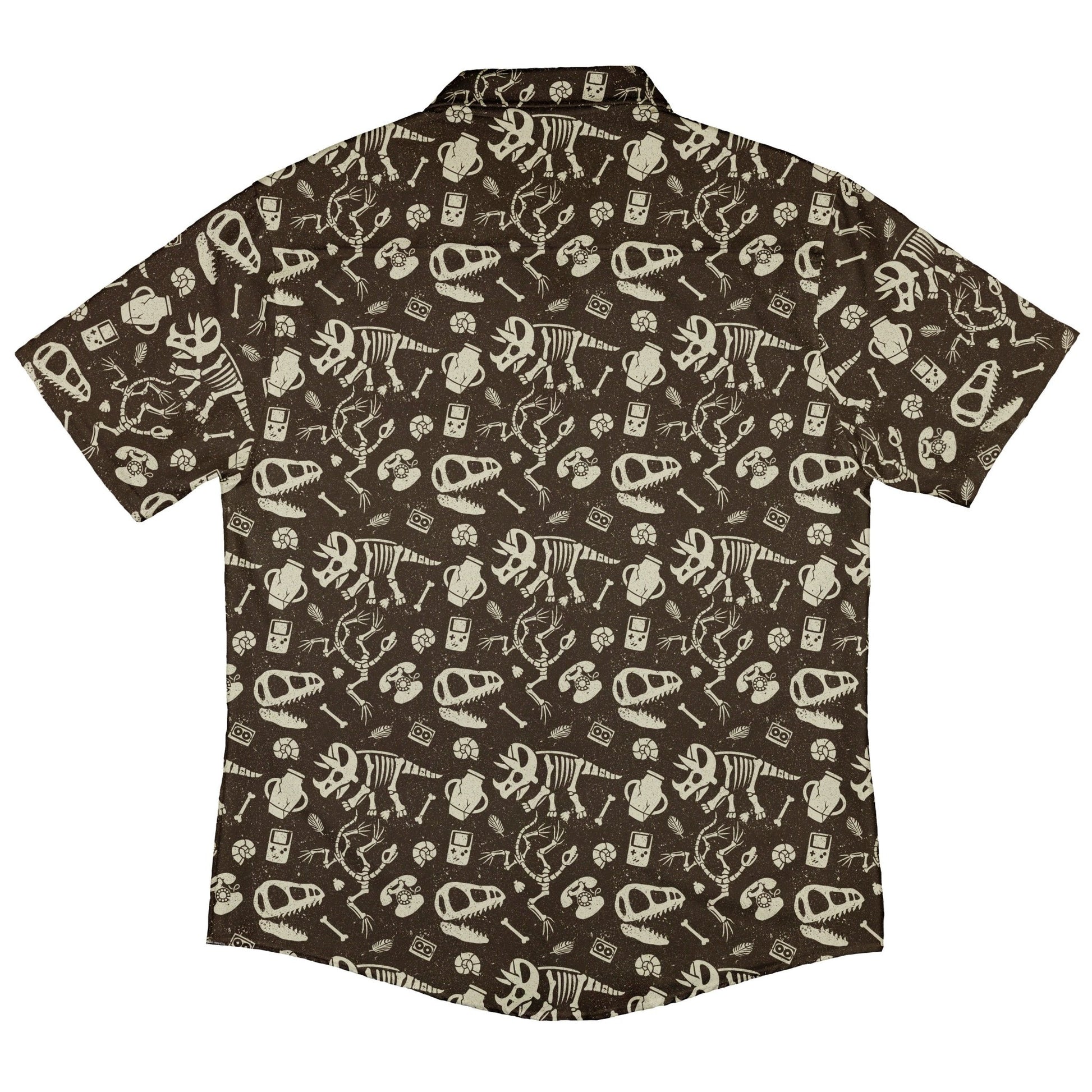 Retro Fossils and Dinosaurs Button Up Shirt - adult sizing - Design by Tobe Fonseca - dinosaur print