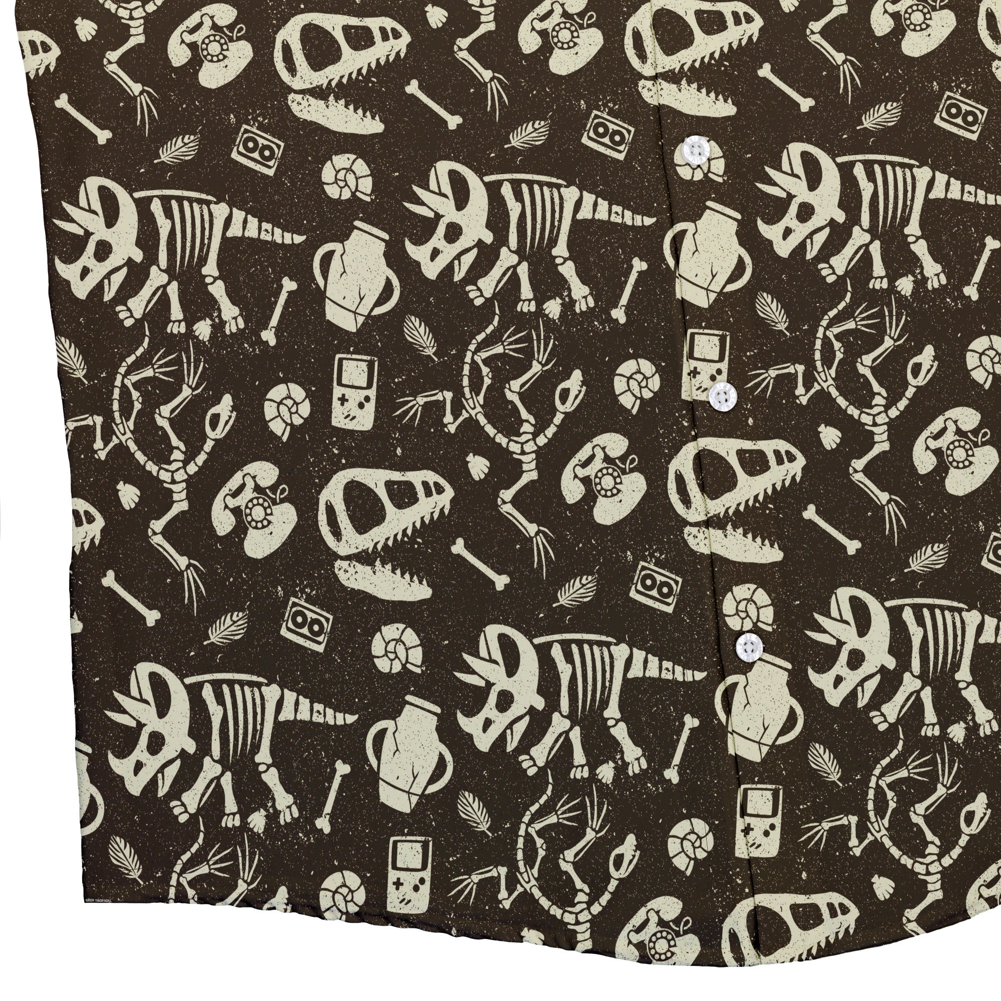 Retro Fossils and Dinosaurs Button Up Shirt - adult sizing - Design by Tobe Fonseca - dinosaur print