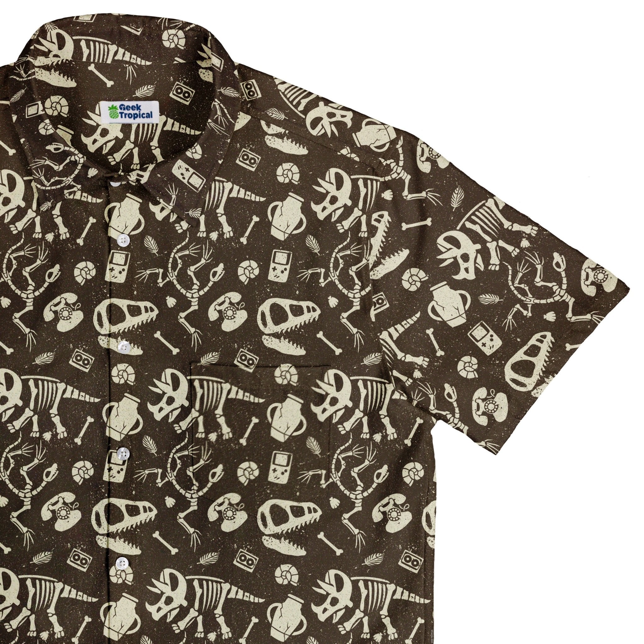 Retro Fossils and Dinosaurs Button Up Shirt - adult sizing - Design by Tobe Fonseca - dinosaur print