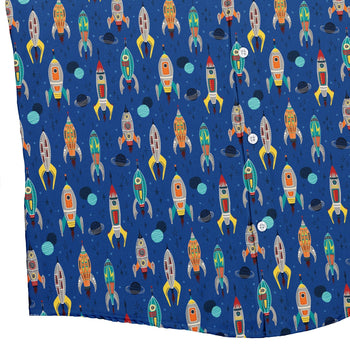 Retro Kitsch Rocker Button Up Shirt Geek Nerd adult sizing Design by Zirkus Design outer space & astronaut print