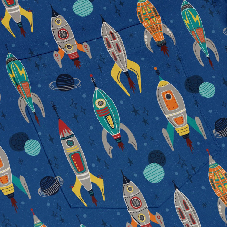 Retro Kitsch Rocker Button Up Shirt Geek Nerd adult sizing Design by Zirkus Design outer space & astronaut print