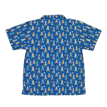 Retro Kitsch Rocker Youth Hawaiian Shirt Geek Nerd Design by Zirkus Design outer space & astronaut print q225