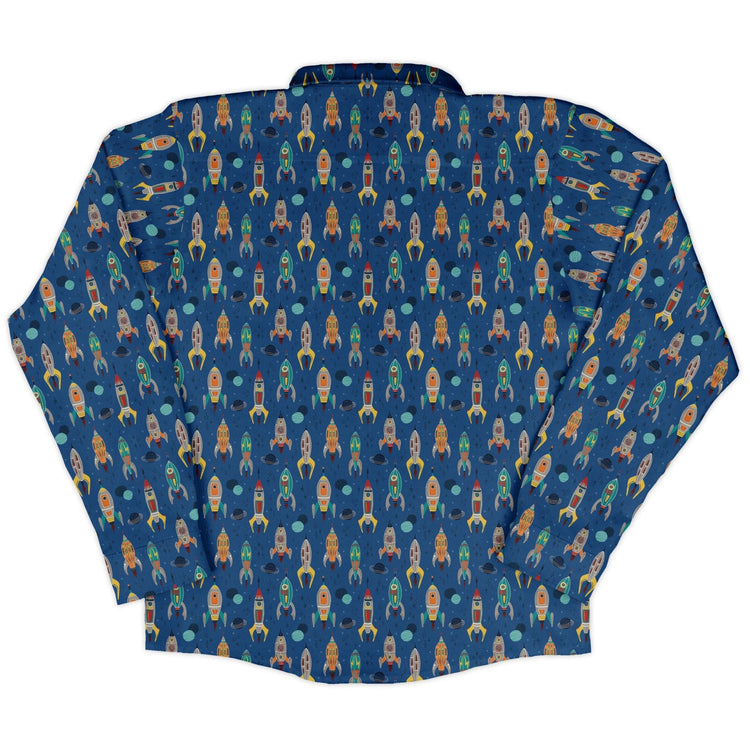 Retro Kitsch Rocker Long Sleeve Button Up Shirt Geek Nerd adult sizing Design by Zirkus Design FLOW DESC WRITING