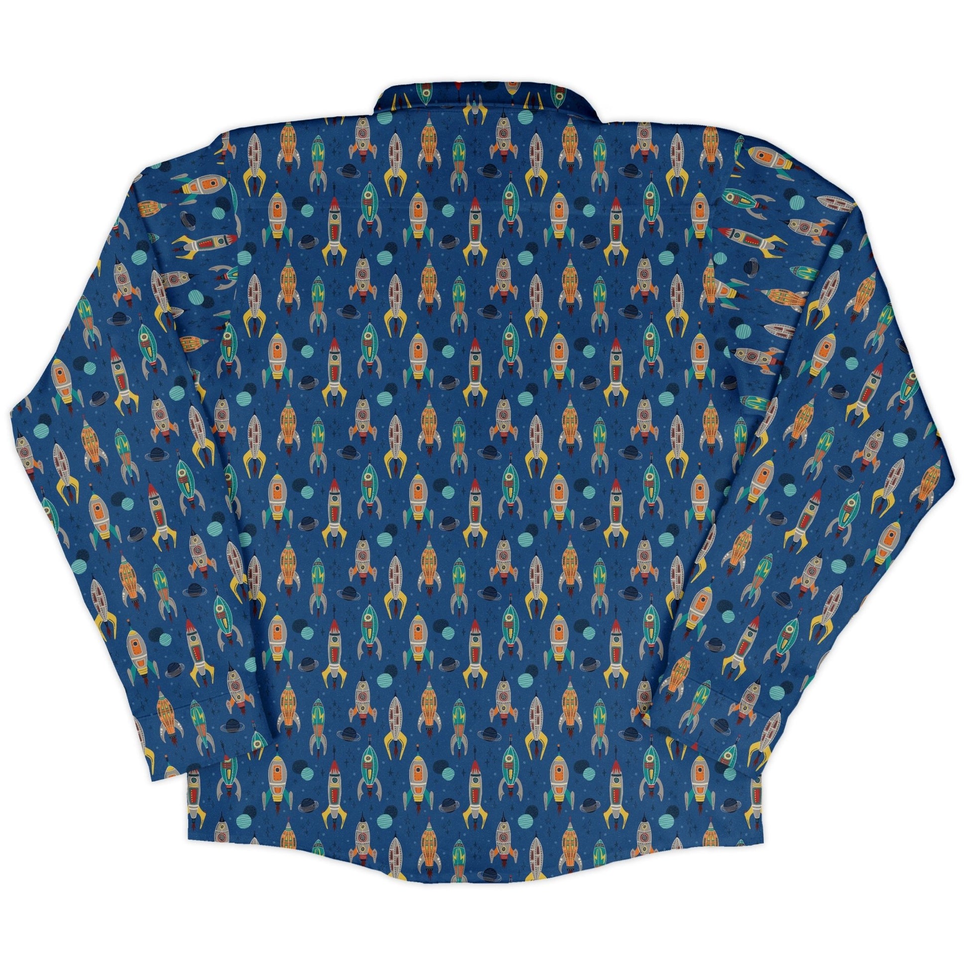 Retro Kitsch Rocker Long Sleeve Button Up Shirt Geek Nerd adult sizing Design by Zirkus Design FLOW DESC WRITING