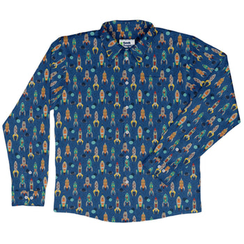 Retro Kitsch Rocker Long Sleeve Button Up Shirt Geek Nerd adult sizing Design by Zirkus Design FLOW DESC WRITING
