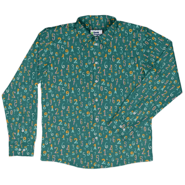 Retro Math Long Sleeve Button Up Shirt Geek Nerd adult sizing Design by Zirkus Design FLOW DESC WRITING