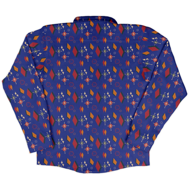 Retro Star Dice Long Sleeve Button Up Shirt Geek Nerd adult sizing Design by Heather Davenport dnd & rpg print