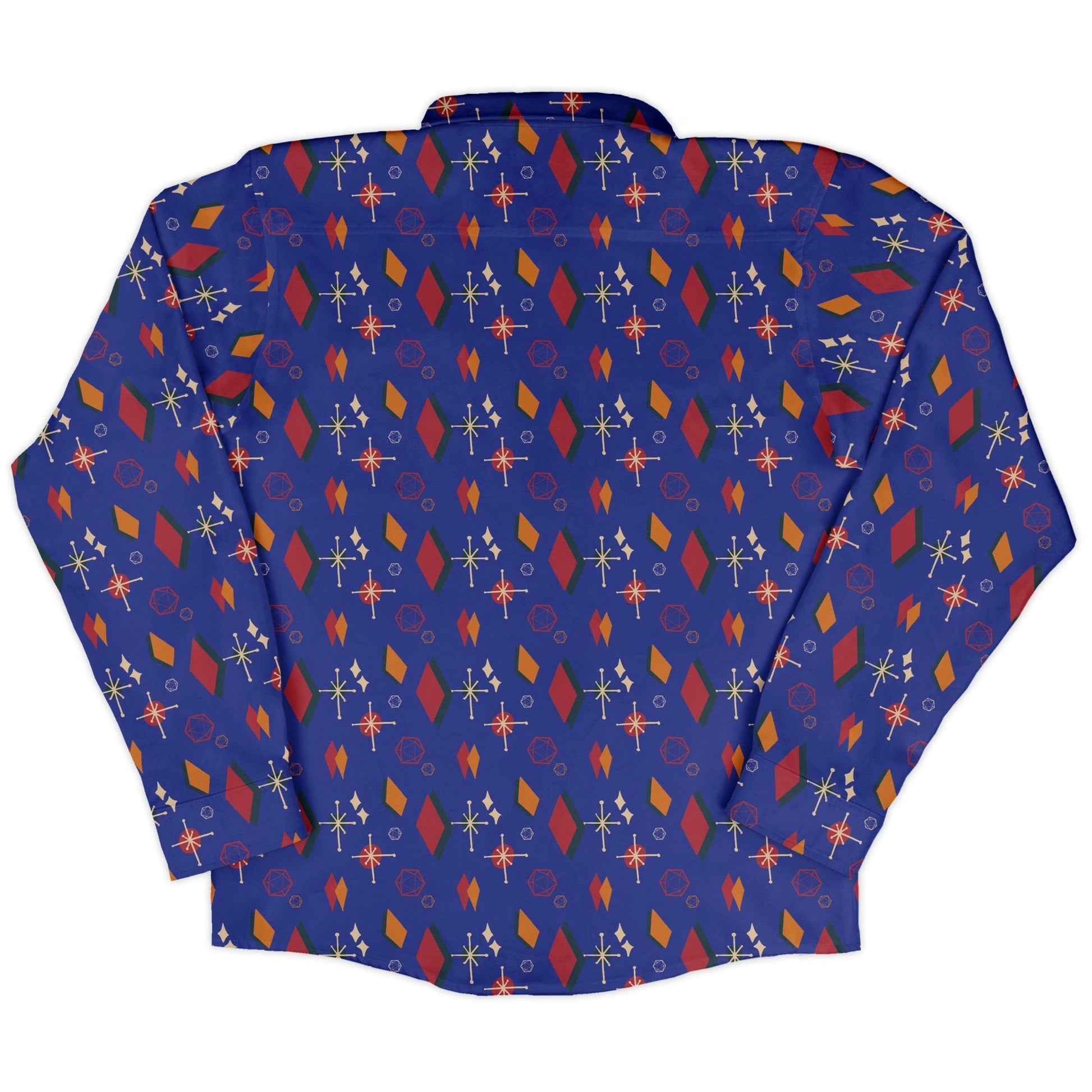Retro Star Dice Long Sleeve Button Up Shirt Geek Nerd adult sizing Design by Heather Davenport dnd & rpg print