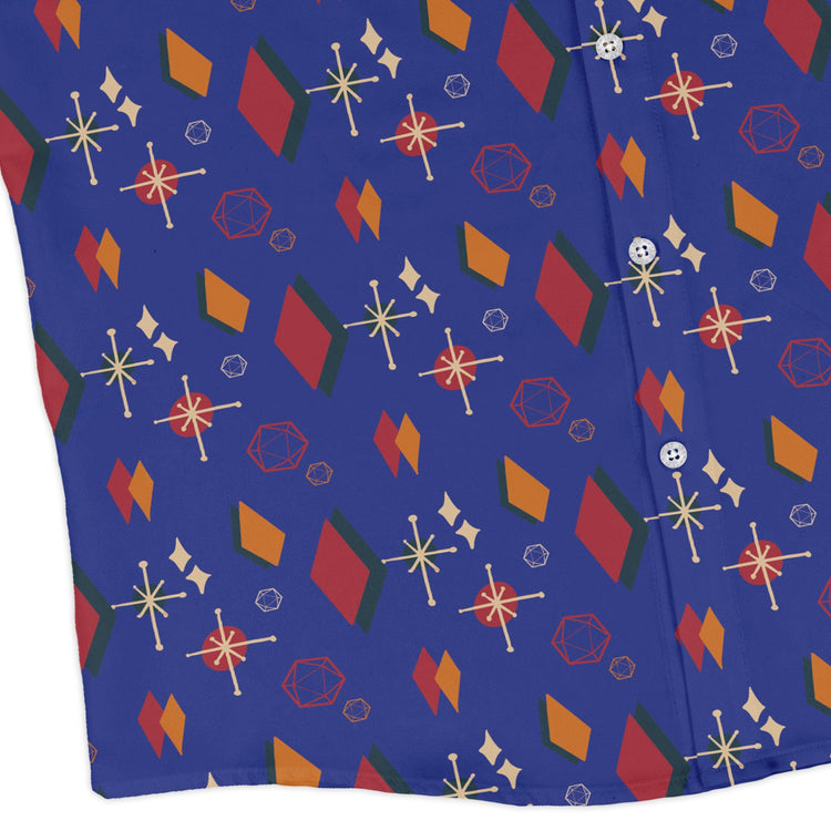 Retro Star Dice Long Sleeve Button Up Shirt Geek Nerd adult sizing Design by Heather Davenport dnd & rpg print