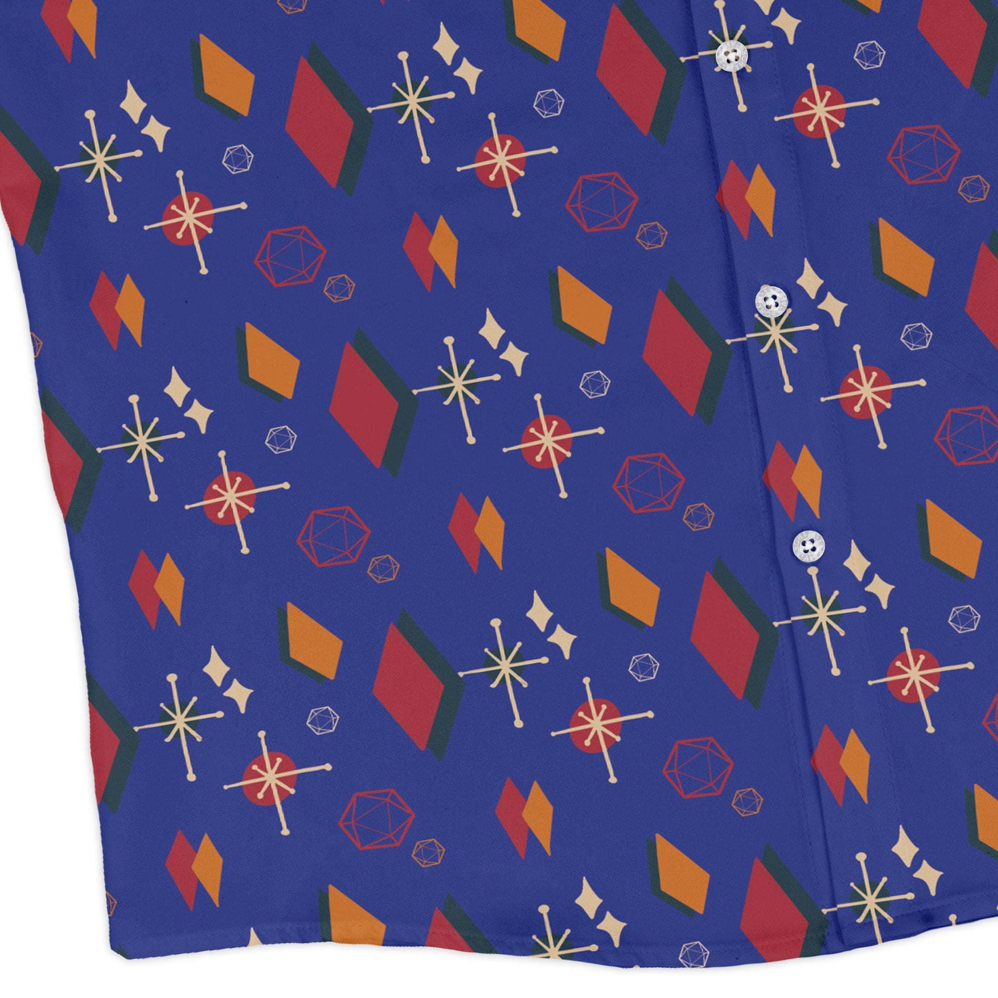 Retro Star Dice Long Sleeve Button Up Shirt Geek Nerd adult sizing Design by Heather Davenport dnd & rpg print