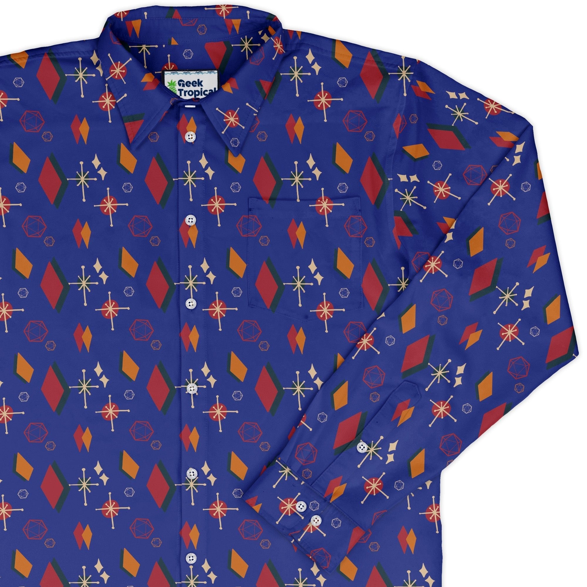 Retro Star Dice Long Sleeve Button Up Shirt