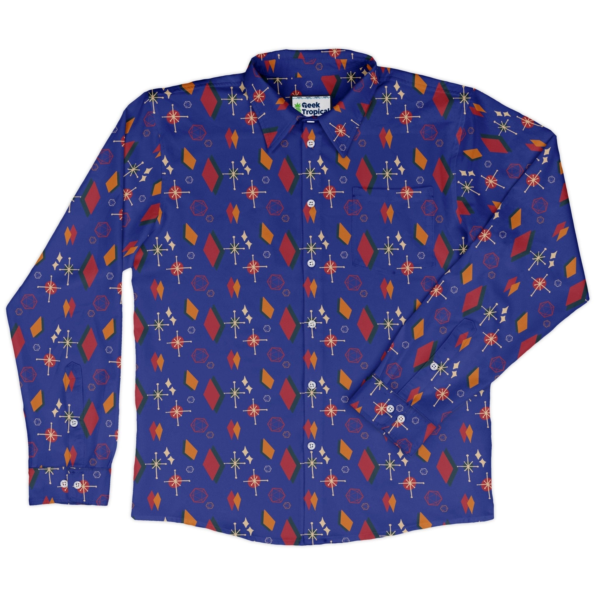Retro Star Dice Long Sleeve Button Up Shirt