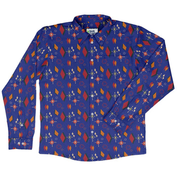 Retro Star Dice Long Sleeve Button Up Shirt Geek Nerd adult sizing Design by Heather Davenport dnd & rpg print