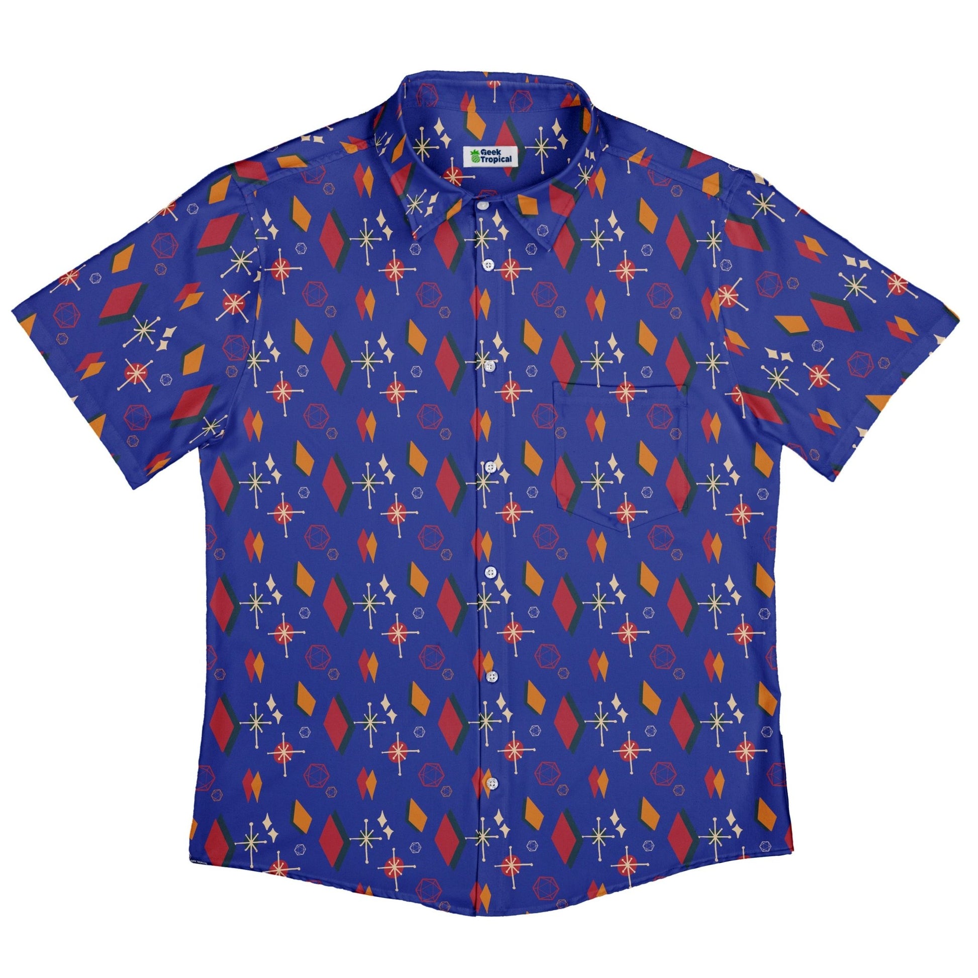 Retro Star Dice Button Up Shirt Geek Nerd adult sizing Design by Heather Davenport dnd & rpg print