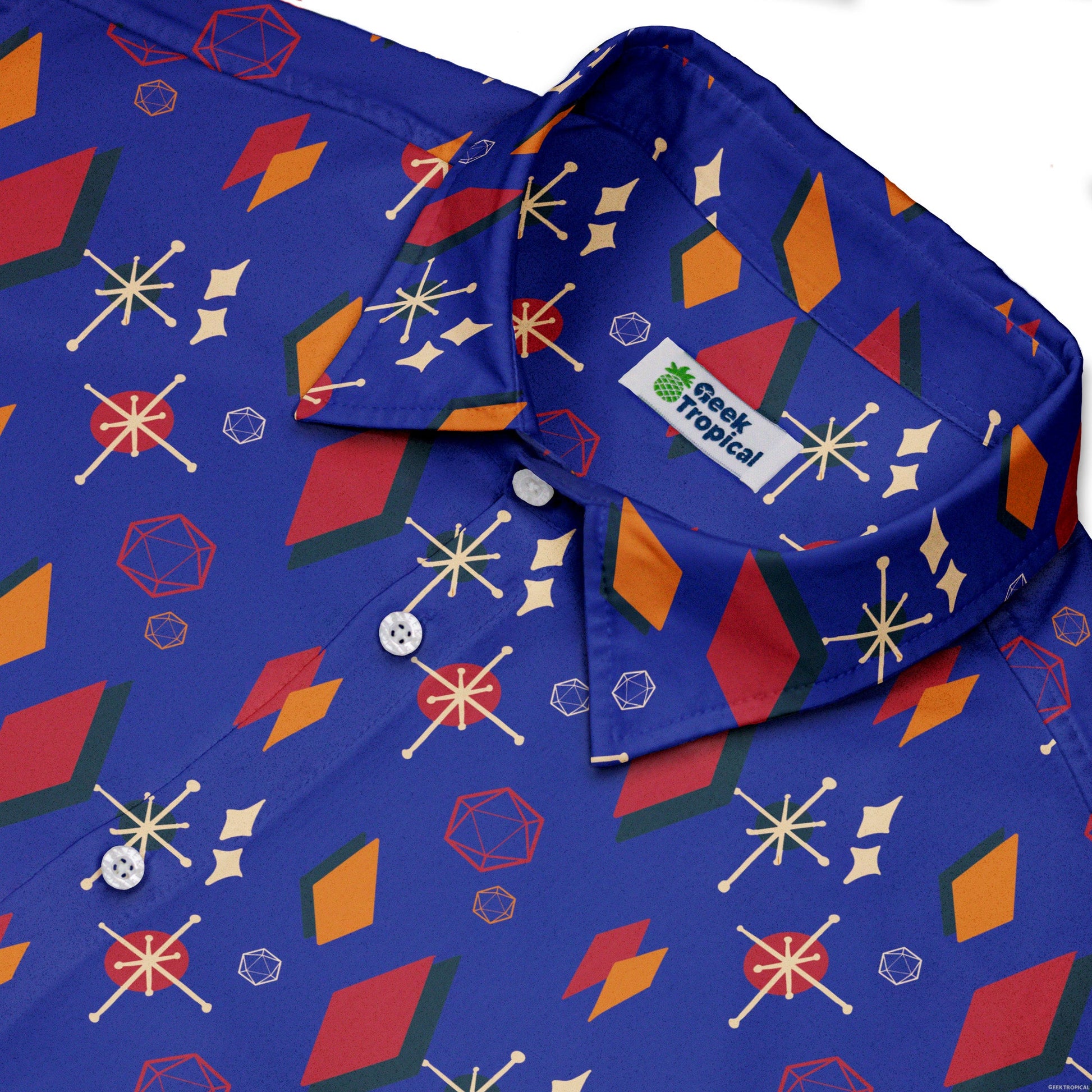 Retro Star Dice Button Up Shirt Geek Nerd adult sizing Design by Heather Davenport dnd & rpg print
