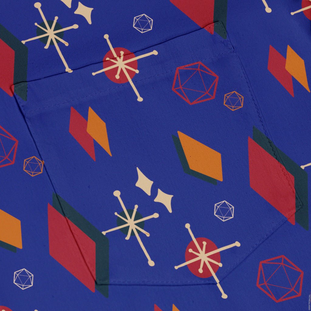 Retro Star Dice Button Up Shirt Geek Nerd adult sizing Design by Heather Davenport dnd & rpg print