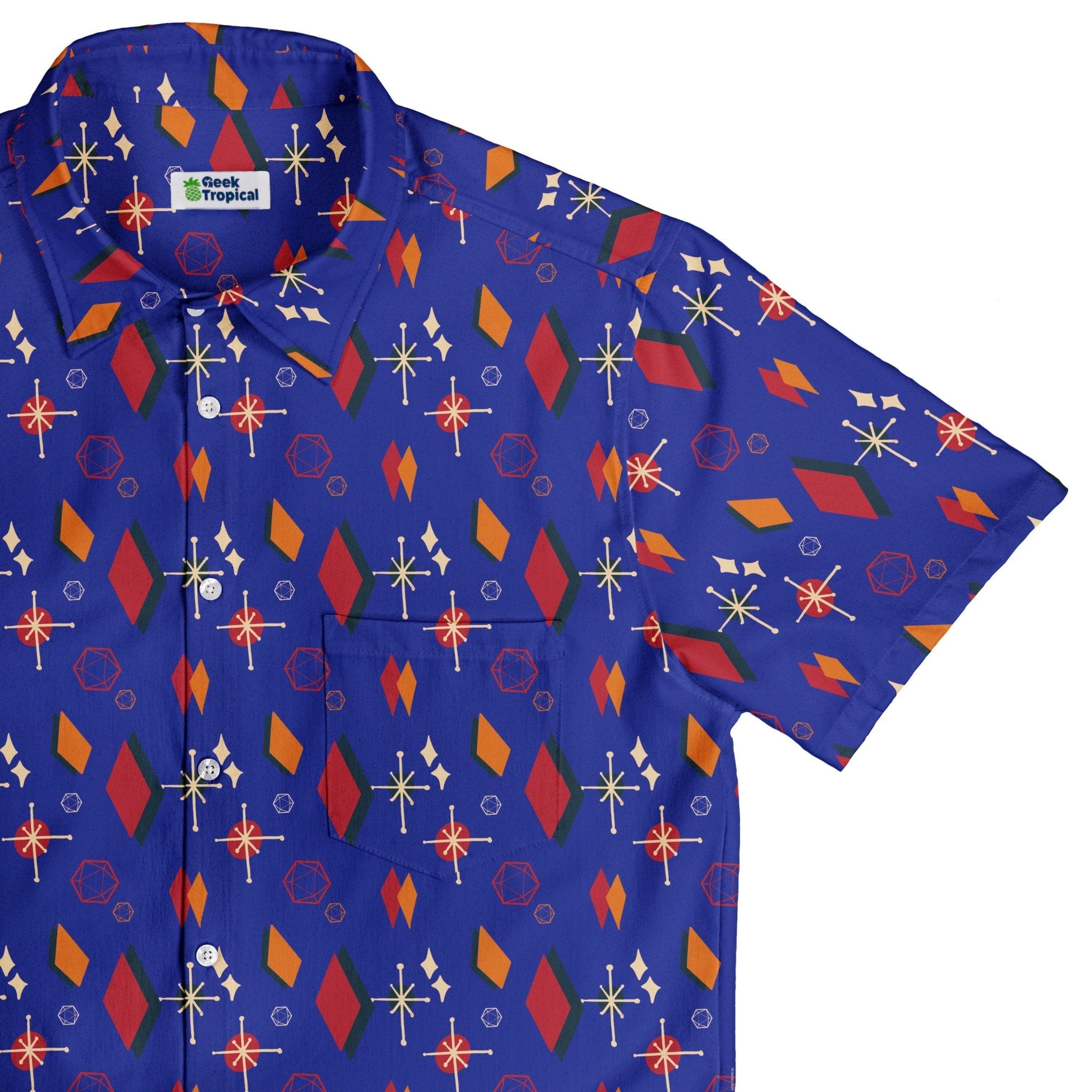 Retro Star Dice Button Up Shirt Geek Nerd adult sizing Design by Heather Davenport dnd & rpg print