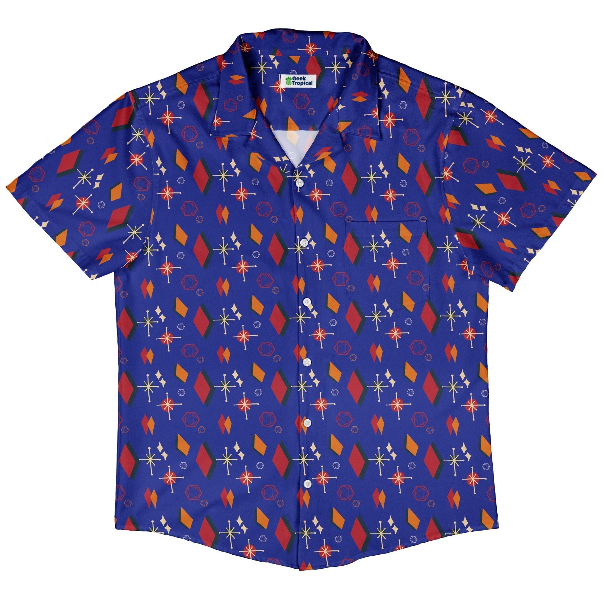 Retro Star Dice Button Up Shirt Geek Nerd adult sizing Design by Heather Davenport dnd & rpg print