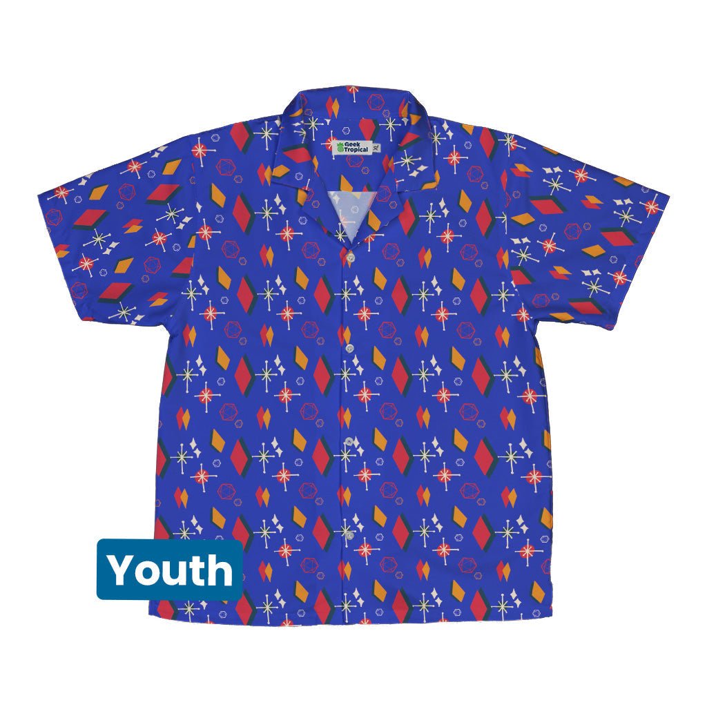 Retro Star Dice Youth Hawaiian Shirt Geek Nerd Design by Heather Davenport dnd & rpg print q225