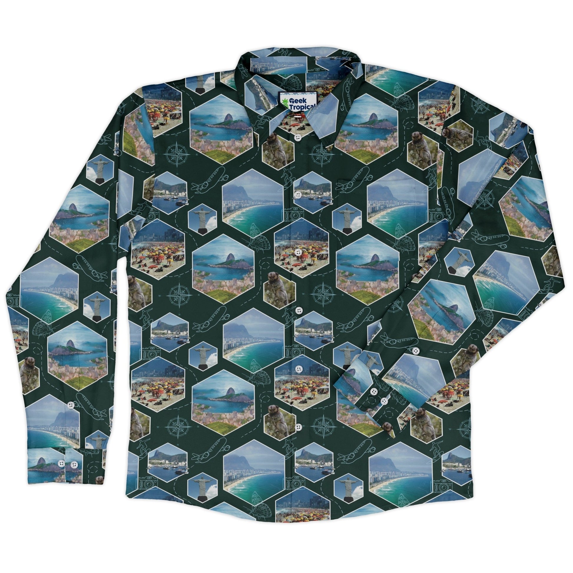 Rio Janeiro Wonder Long Sleeve Button Up Shirt Geek Nerd 0925 adult sizing All Adult Button Up Shirts