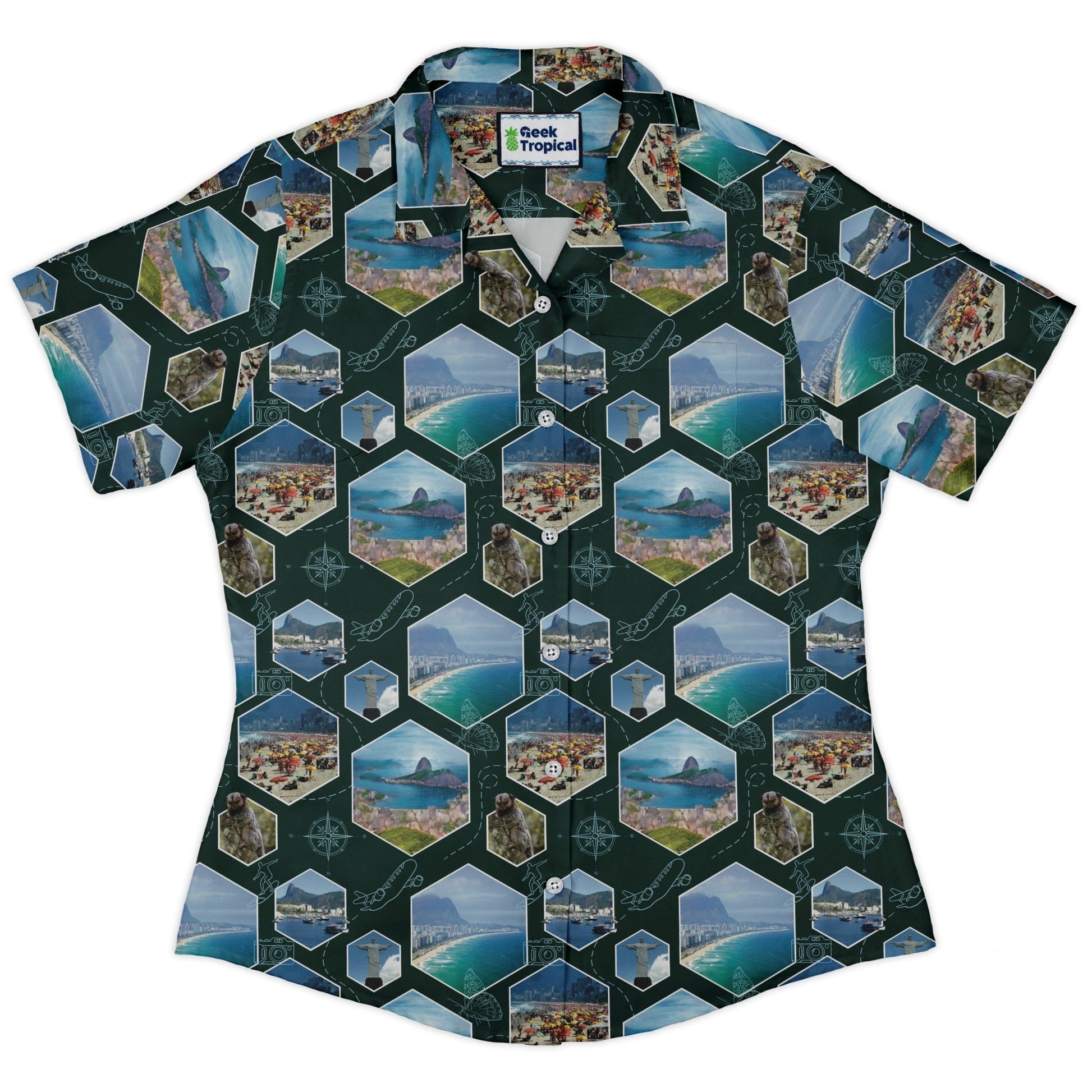 Rio Janeiro Wonder Curvy Button Up Shirt Geek Nerd 0925 All Adult Button Up Shirts Animal Patterns