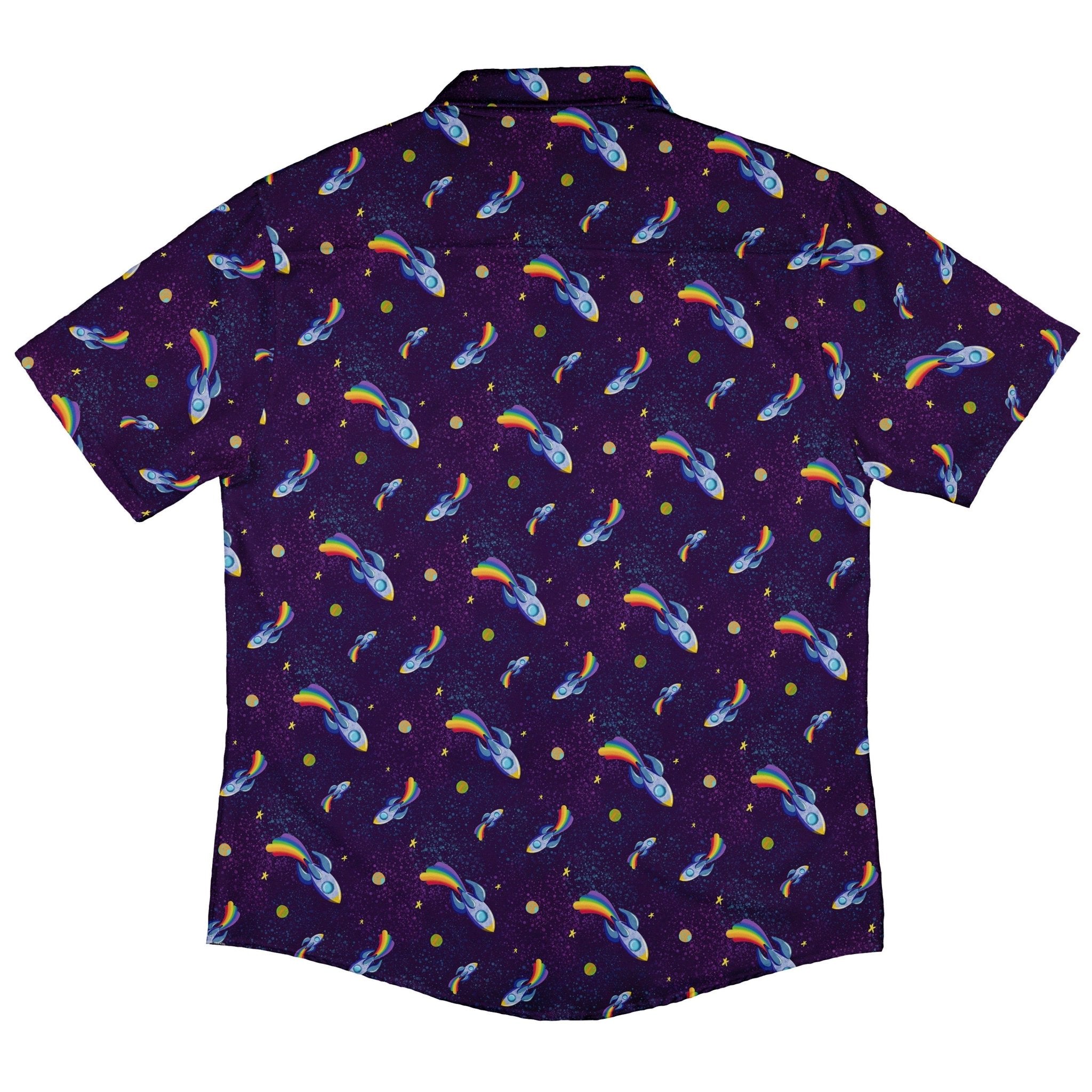Rocket Ships Starry Night Button Up Shirt - adult sizing - Design by Carla Morrow - outer space & astronaut print