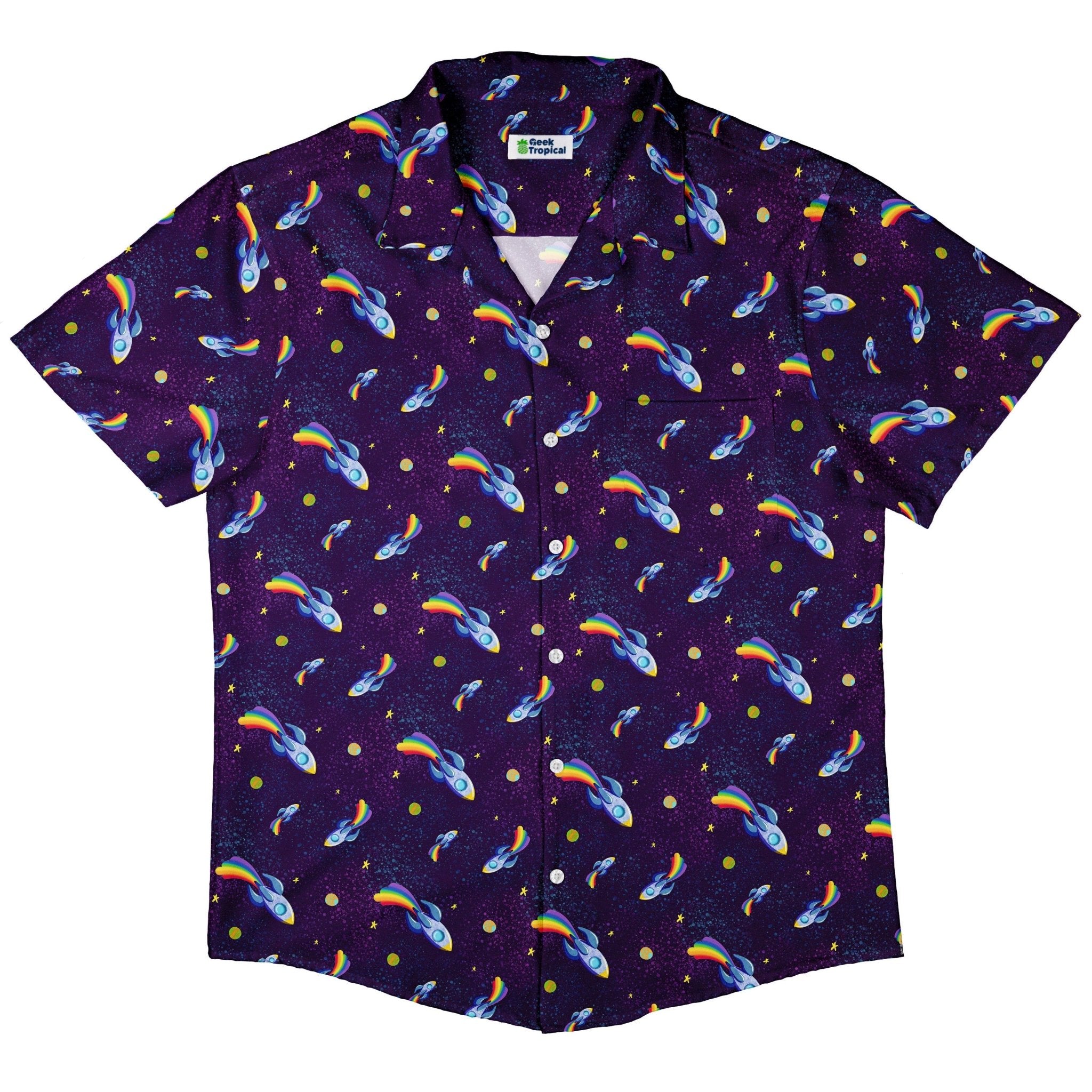 Rocket Ships Starry Night Button Up Shirt - adult sizing - Design by Carla Morrow - outer space & astronaut print