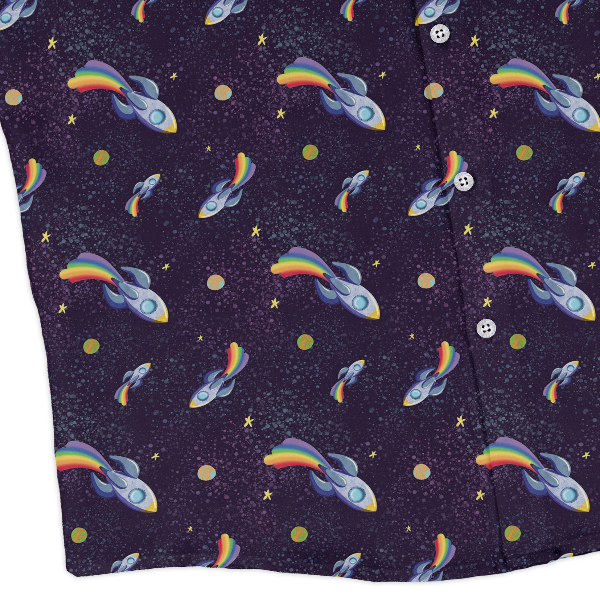 Rocket ships starry night Long Sleeve Button Up Shirt Geek Nerd adult sizing Design by Carla Morrow FLOW DESC WRITING