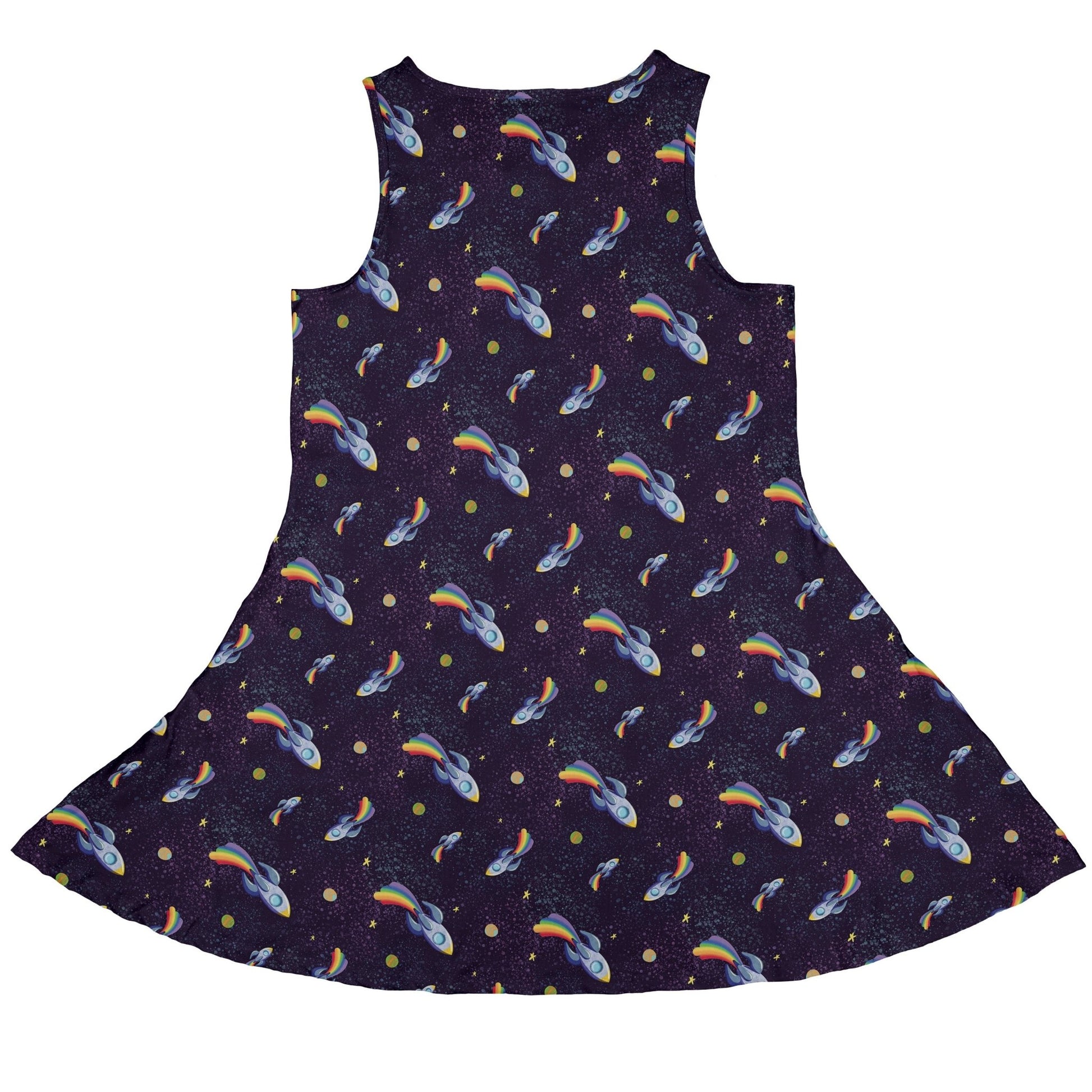 Rocket Ships Starry Night Dress Geek Nerd Design by Carla Morrow lx - C outer space & astronaut print