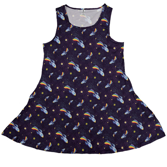 Rocket Ships Starry Night Dress Geek Nerd Design by Carla Morrow lx - C outer space & astronaut print