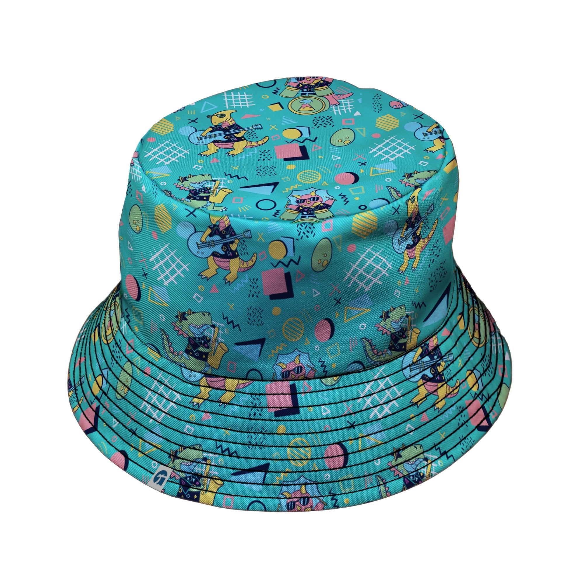 Rocking Dinosaurs Day Bucket Hat Geek Nerd Design by Claire Murphy dinosaur print lx - B