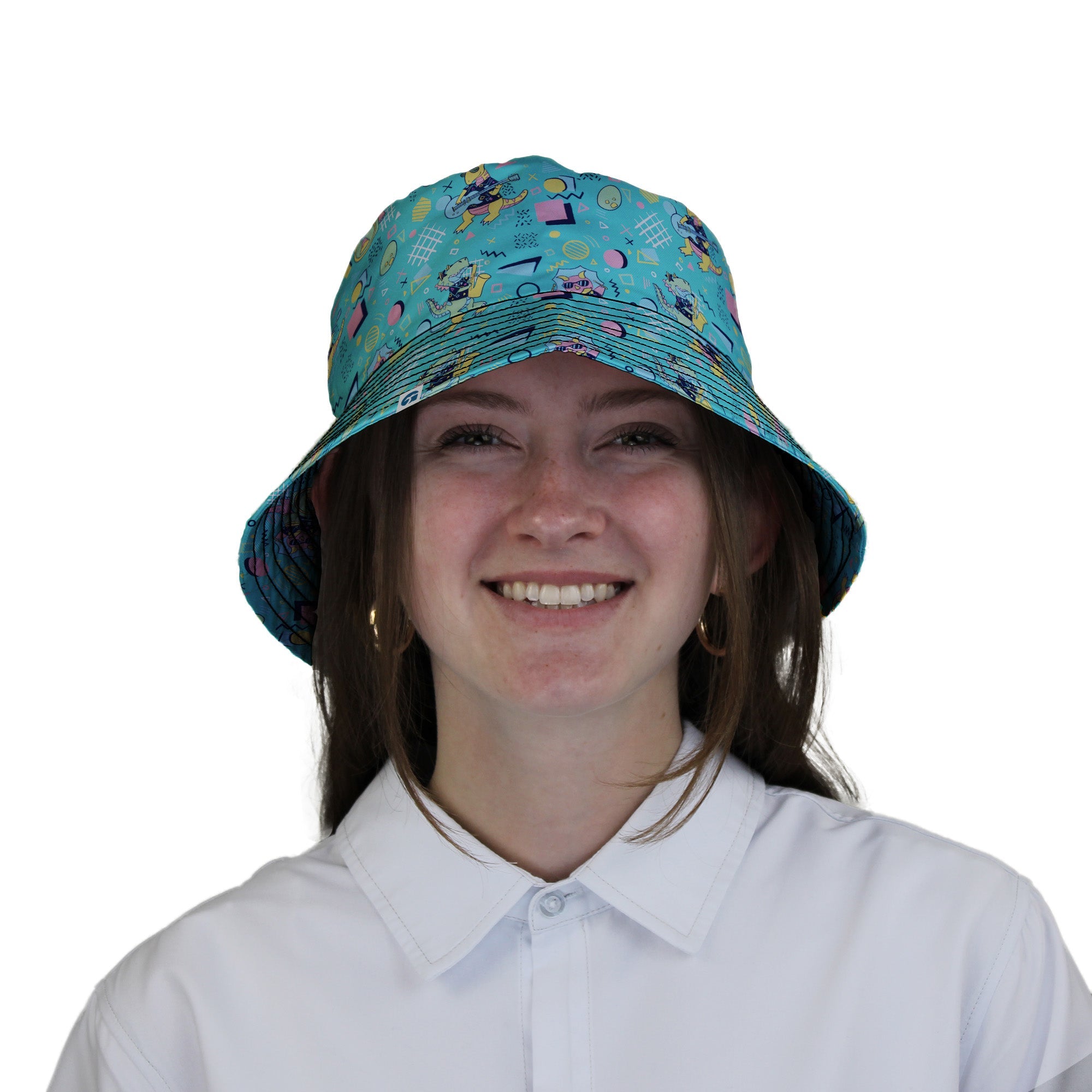 Rocking Dinosaurs Day Bucket Hat Geek Nerd Design by Claire Murphy dinosaur print lx - B