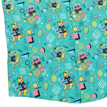 Rocking Dinosaurs Day Button Up Shirt Geek Nerd adult sizing Design by Claire Murphy dinosaur print