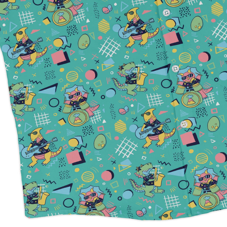 Rocking Dinosaurs Day Long Sleeve Button Up Shirt Geek Nerd adult sizing Design by Claire Murphy dinosaur print