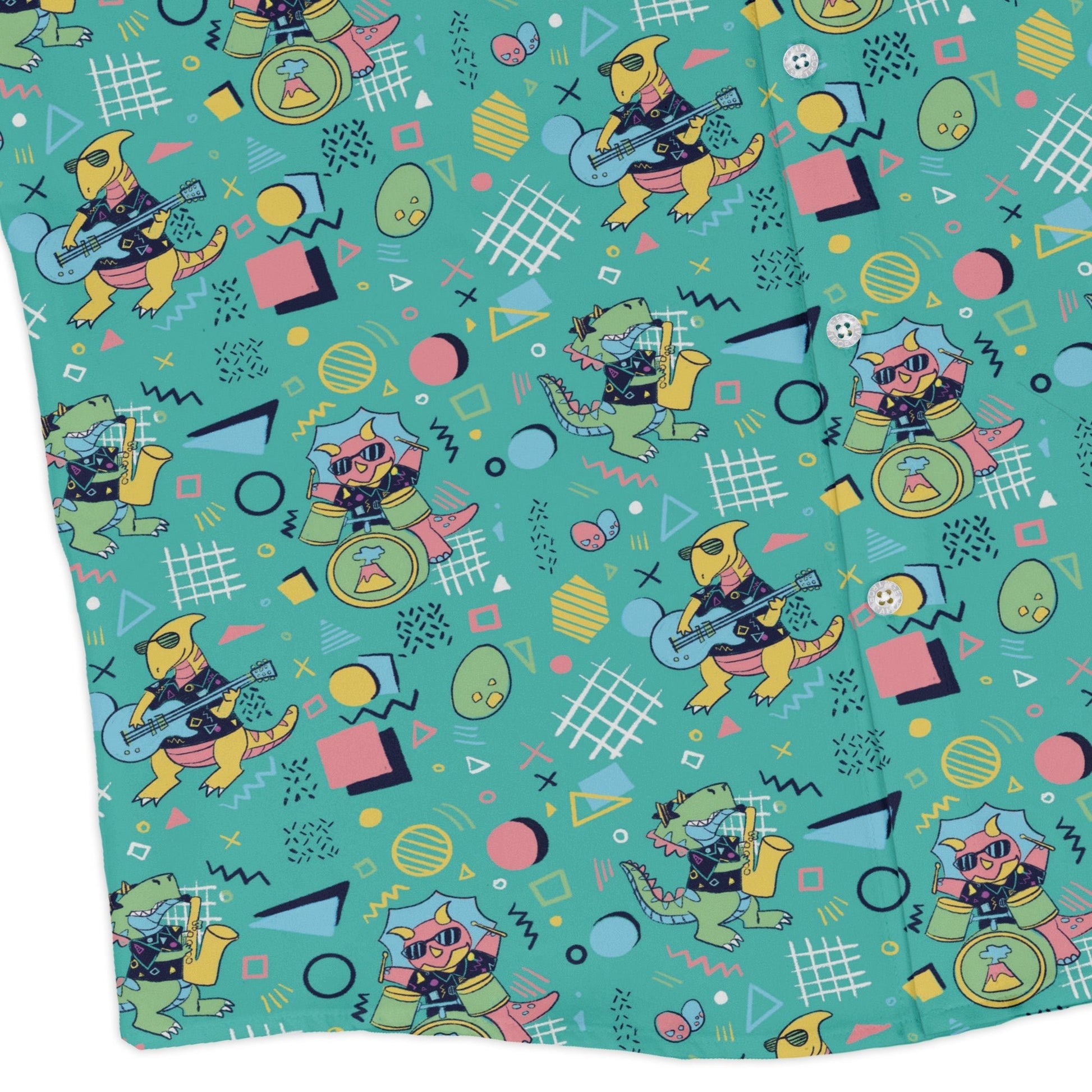 Rocking Dinosaurs Day Long Sleeve Button Up Shirt Geek Nerd adult sizing Design by Claire Murphy dinosaur print