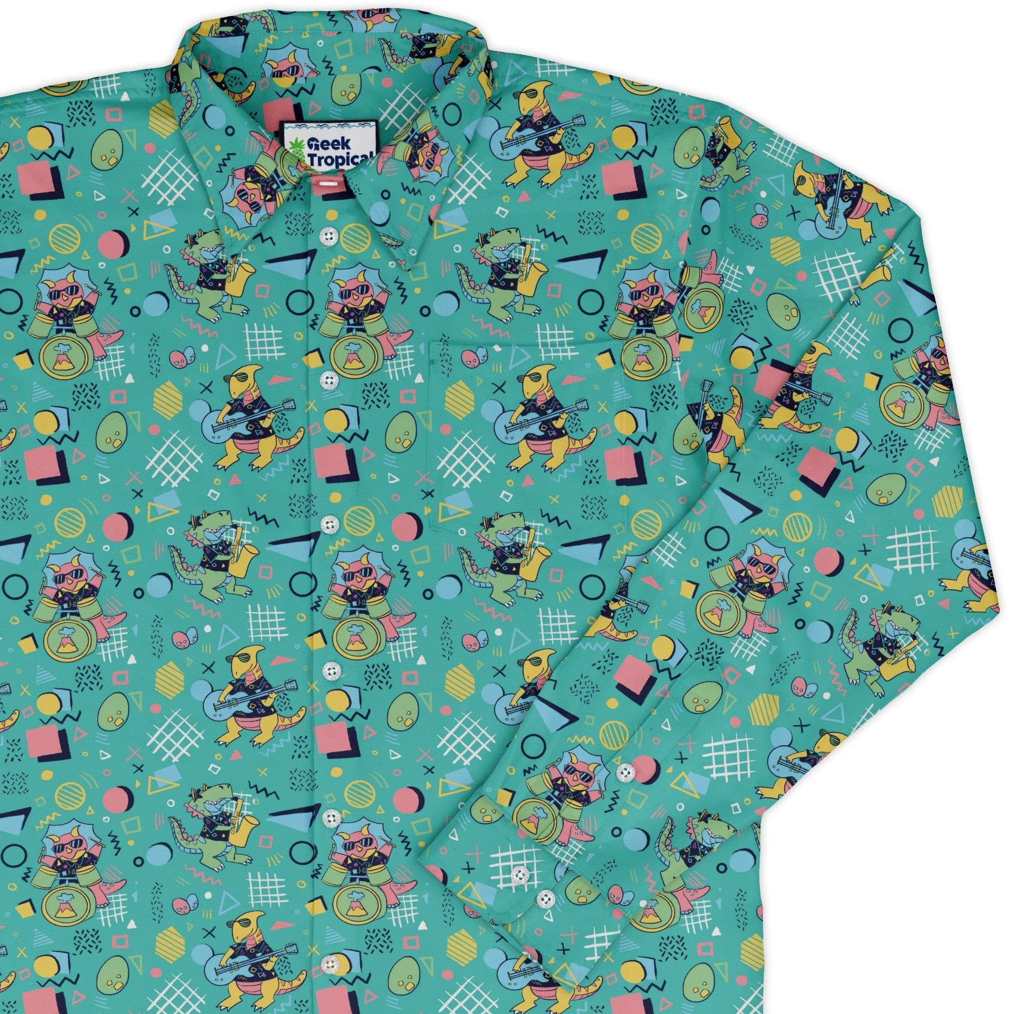 Rocking Dinosaurs Day Long Sleeve Button Up Shirt