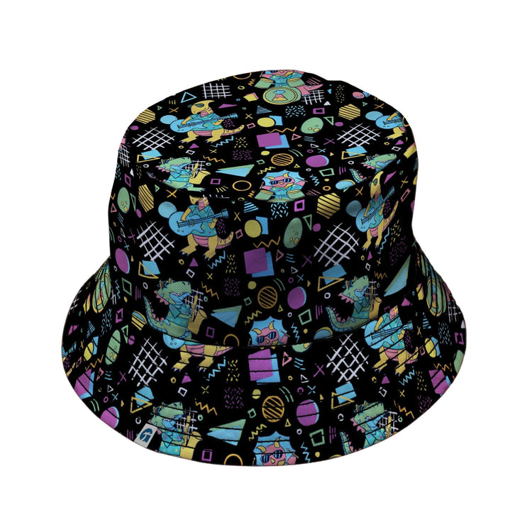 Rocking Dinosaurs Night Bucket Hat Geek Nerd Design by Claire Murphy dinosaur print lx - B