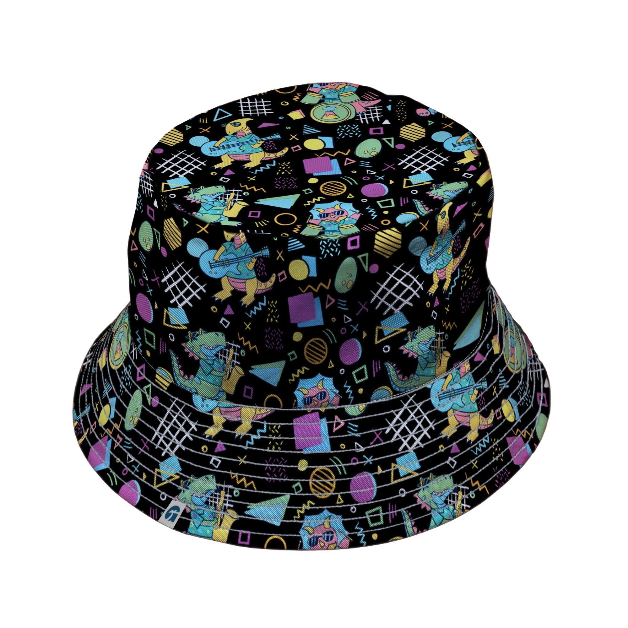 Rocking Dinosaurs Night Bucket Hat Geek Nerd Design by Claire Murphy dinosaur print lx - B