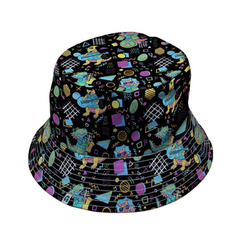Rocking Dinosaurs Night Bucket Hat Geek Nerd Design by Claire Murphy dinosaur print lx - B