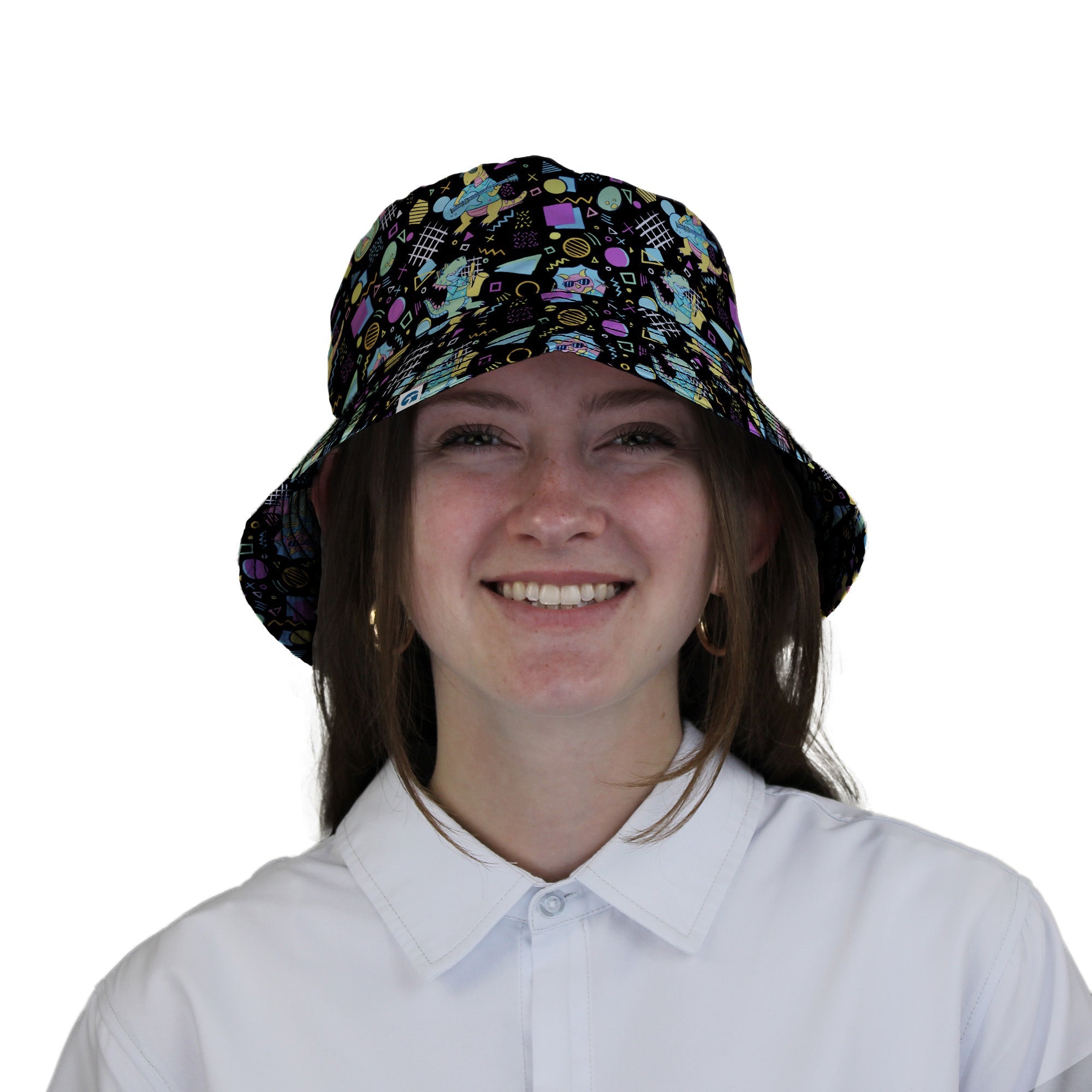 Rocking Dinosaurs Night Bucket Hat Geek Nerd Design by Claire Murphy dinosaur print lx - B