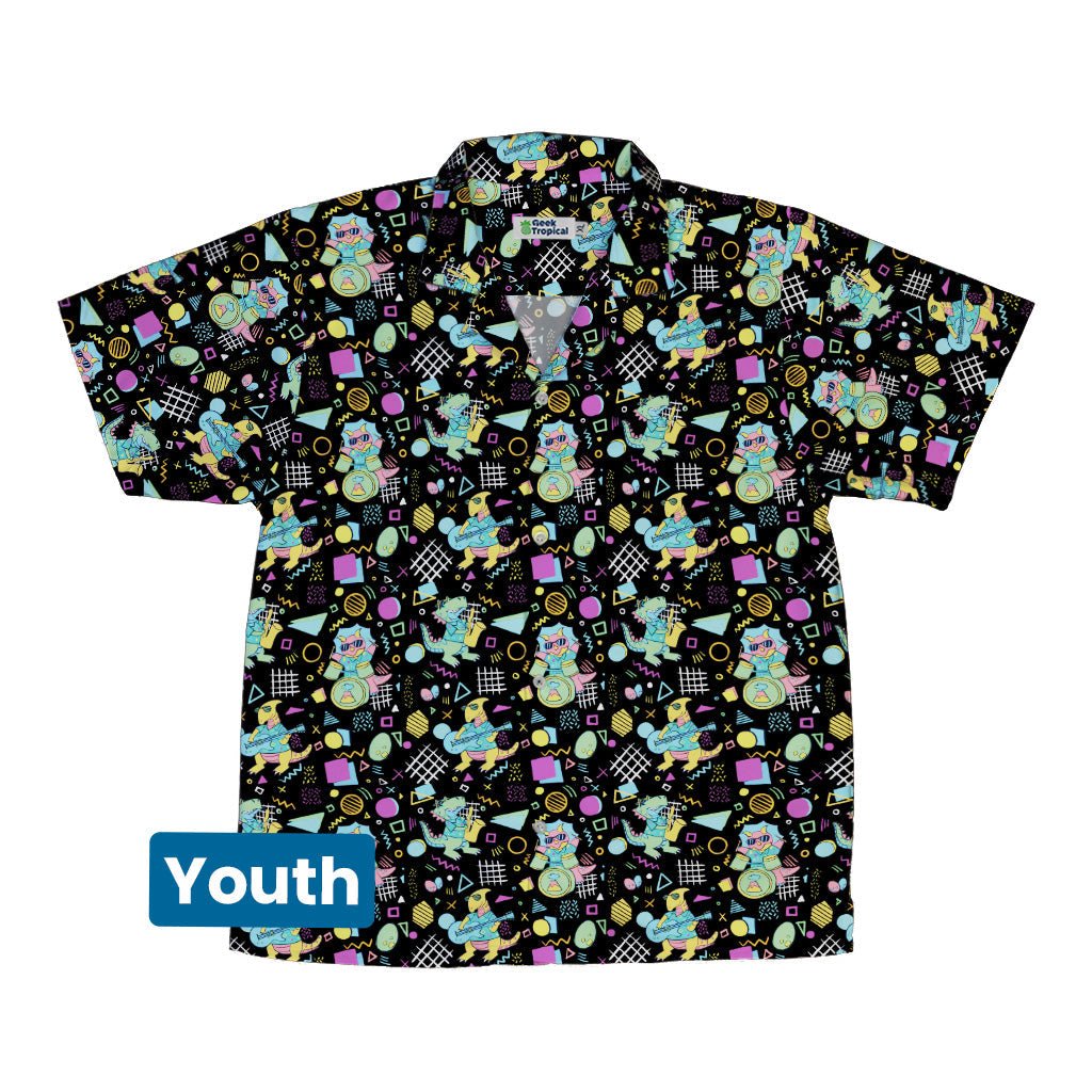 Rocking Dinosaurs Night Youth Hawaiian Shirt Geek Nerd Design by Claire Murphy dinosaur print q4