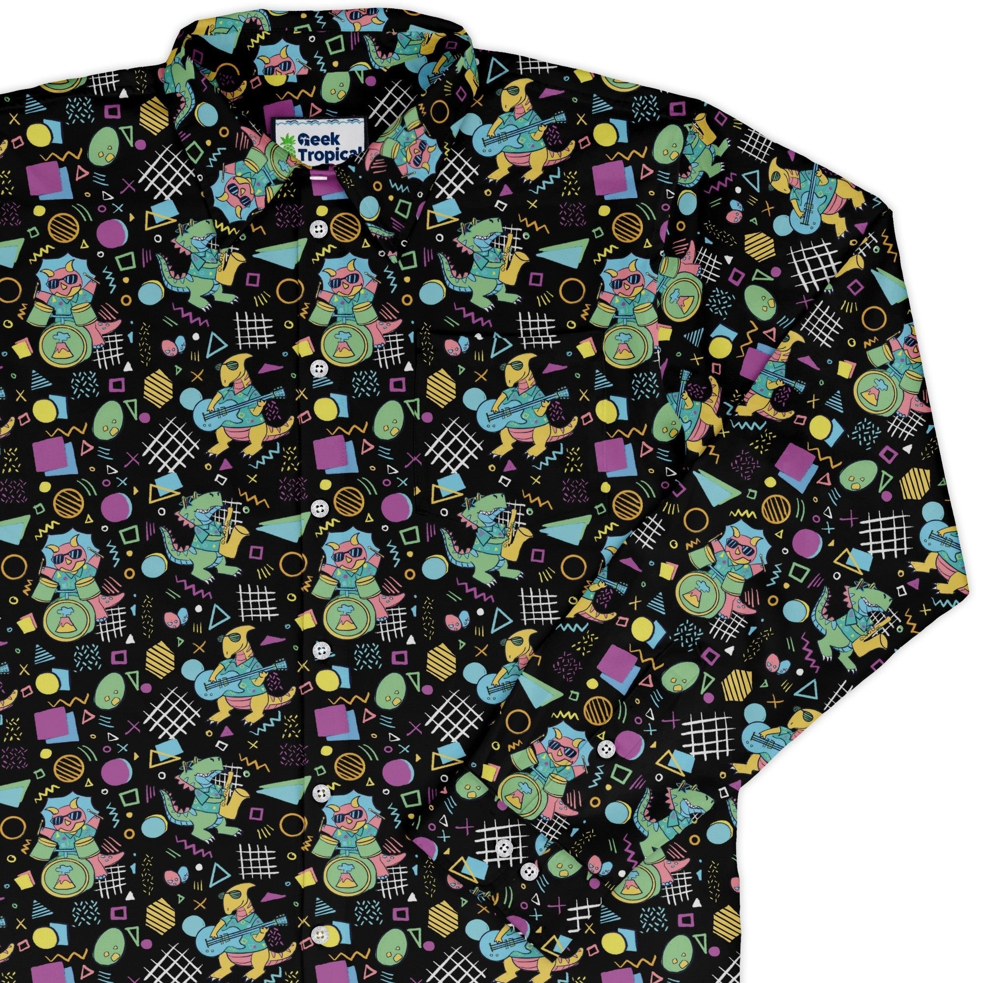 Rocking Dinosaurs Night Long Sleeve Button Up Shirt