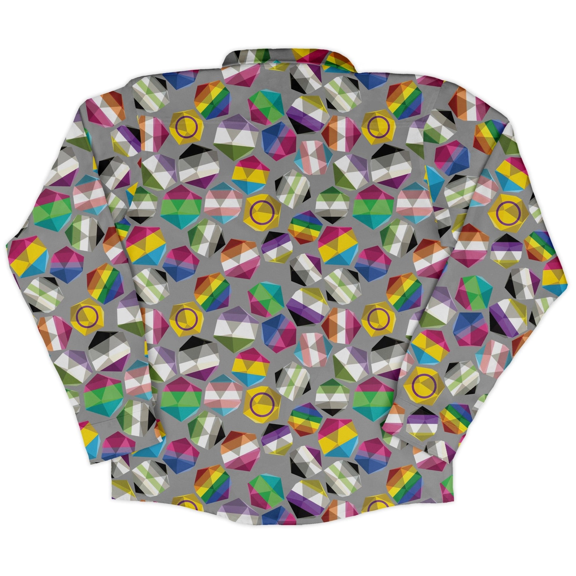 Roll with Pride LGBTQ Dice Dnd Long Sleeve Button Up Shirt Geek Nerd adult sizing dnd & rpg print FLOW DESC WRITING