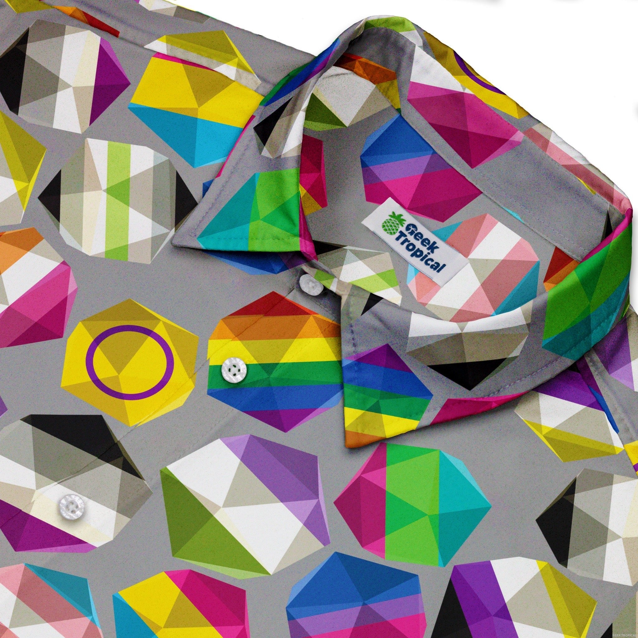 Roll with Pride LGBTQ Dice Dnd Button Up Shirt - adult sizing - dnd & rpg print - Maximalist Patterns