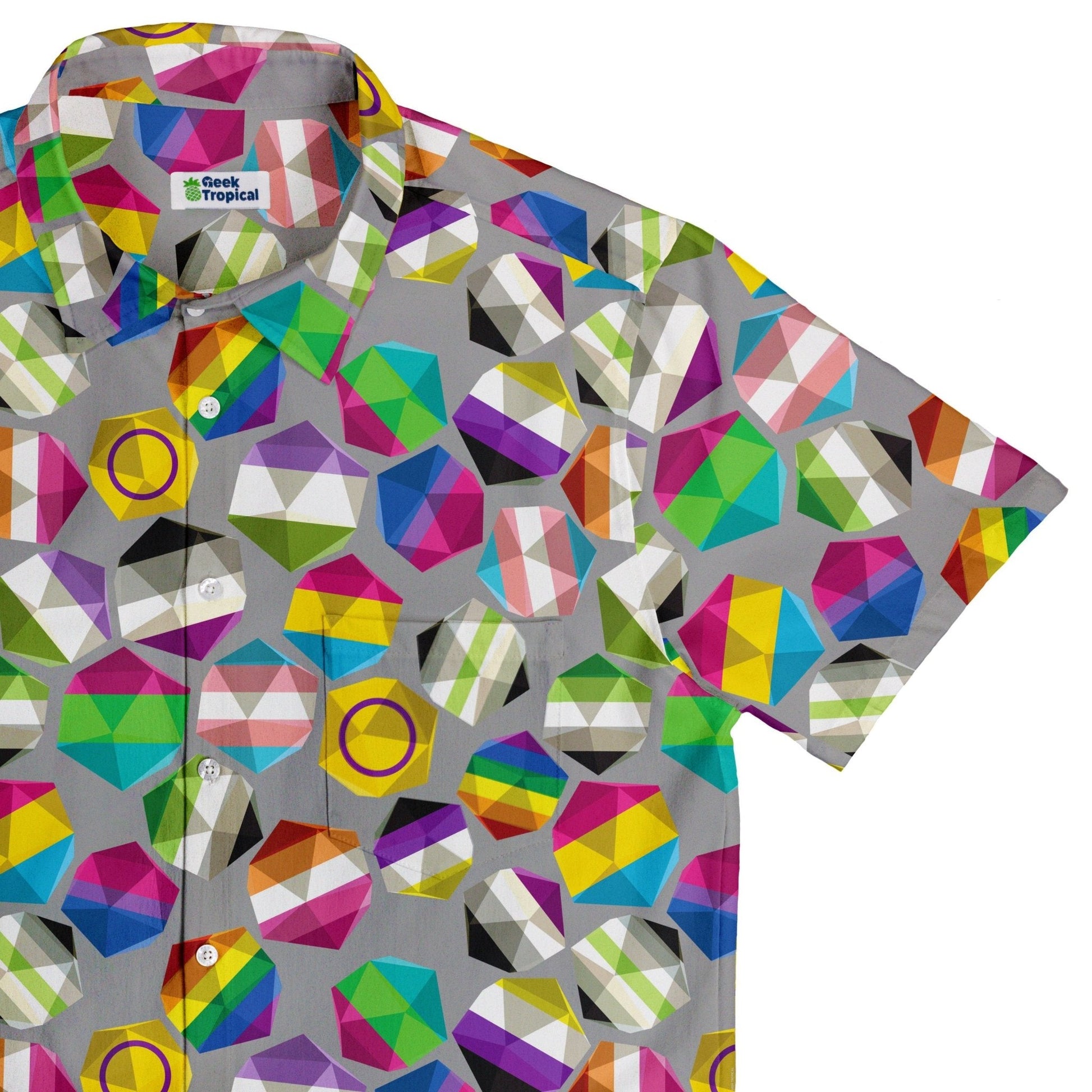 Clearance Ready-to-Ship Roll with Pride LGBTQ Dice Dnd Button Up Shirt
