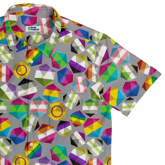 Roll with Pride LGBTQ Dice Dnd Button Up Shirt - adult sizing - dnd & rpg print - Maximalist Patterns