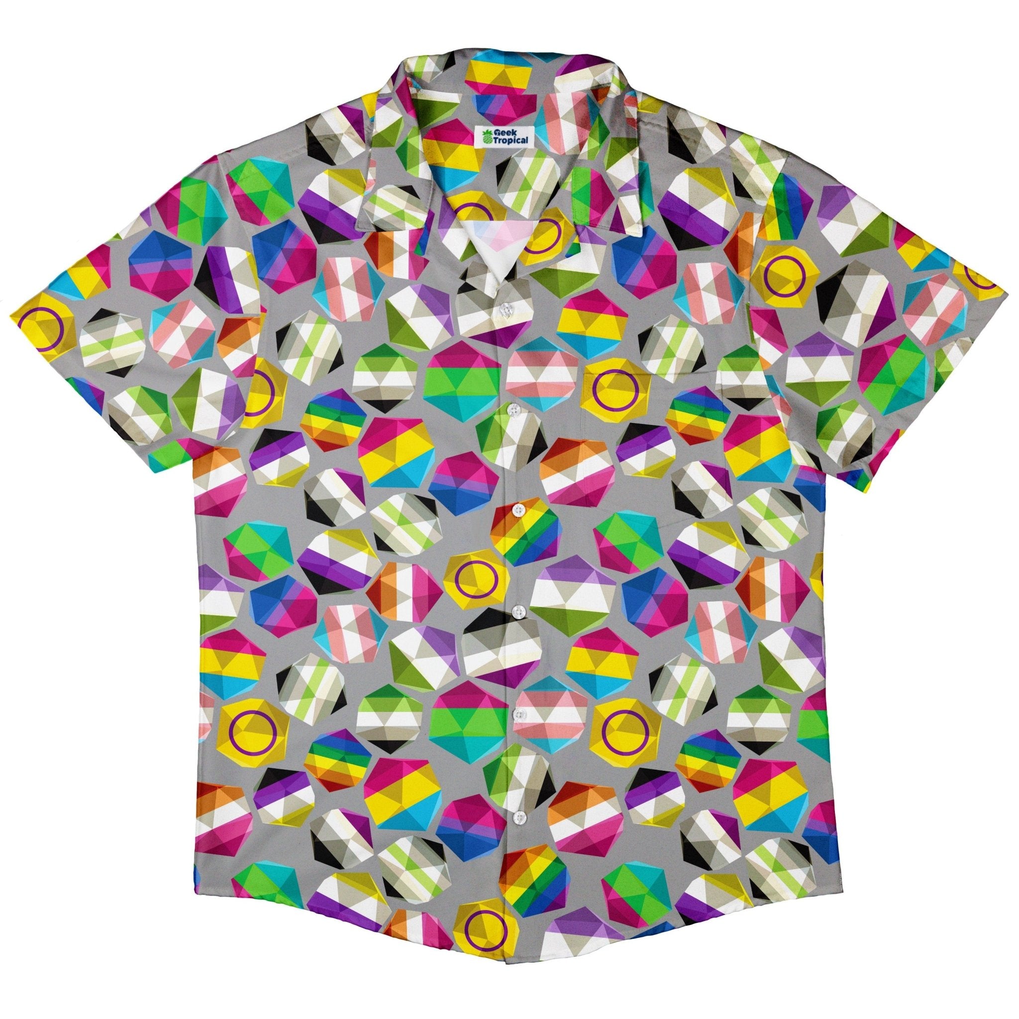 Roll with Pride LGBTQ Dice Dnd Button Up Shirt - adult sizing - dnd & rpg print - Maximalist Patterns