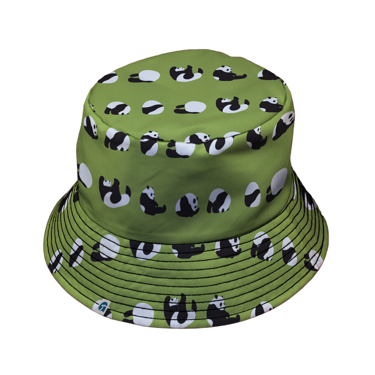 Rolling Silly Pandas Green Bucket Hat Black Stitching