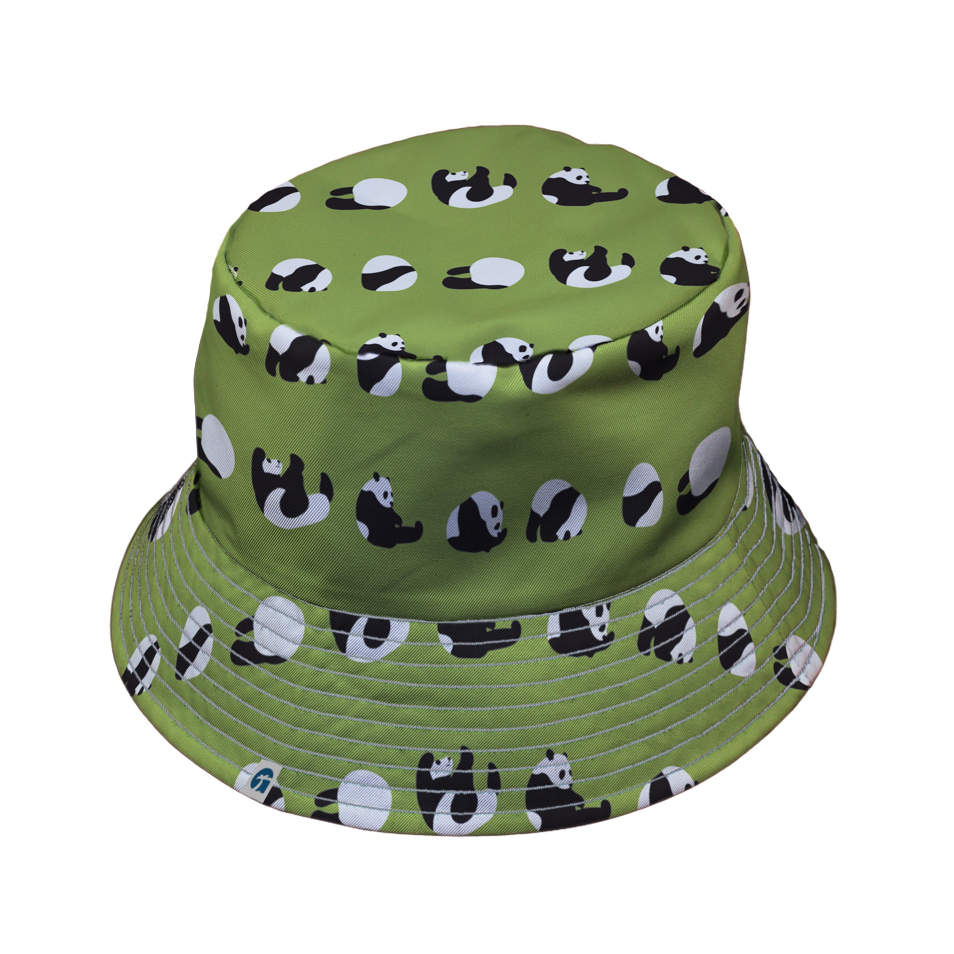 Rolling Silly Pandas Green Bucket Hat Gray Stitching