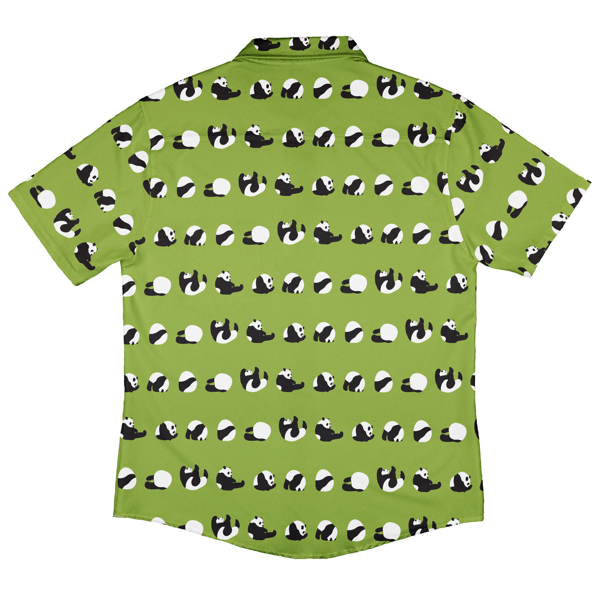 Rolling Silly Pandas Green Button Up Shirt Back